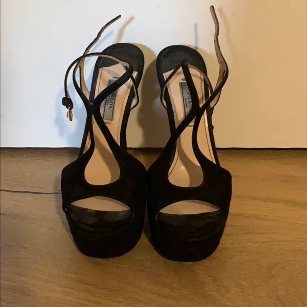 Black suede Prada wedges